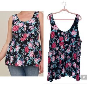 TORRID Floral Multi Color Rayon Slub Smocked Waist Button Women's Top Plus Sz 4X